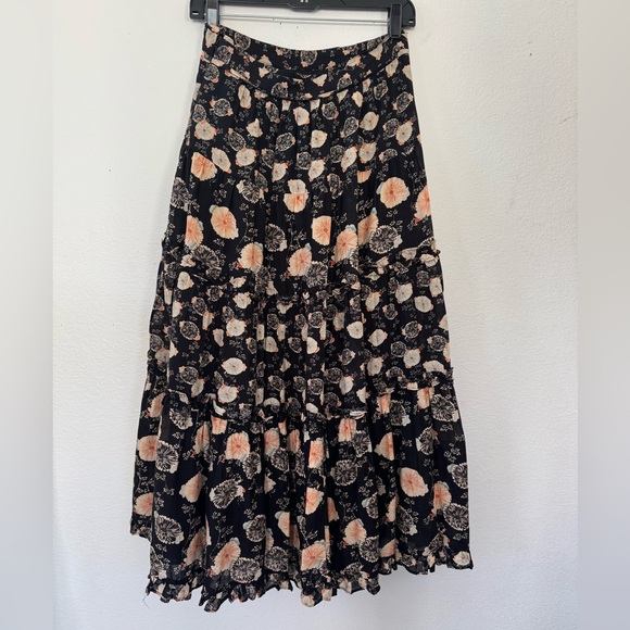 ULLA JOHNSON Floral Black Noir and Peach Tulia Long Women's Skirt Size 6 - Picture 7 of 13